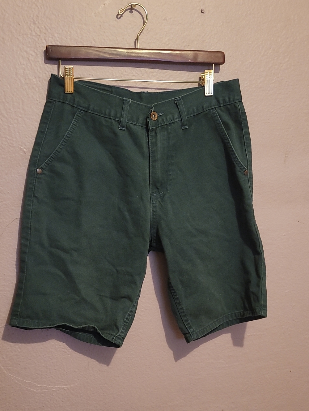 Men's Deep Green Flat-Front Cotton Shorts
